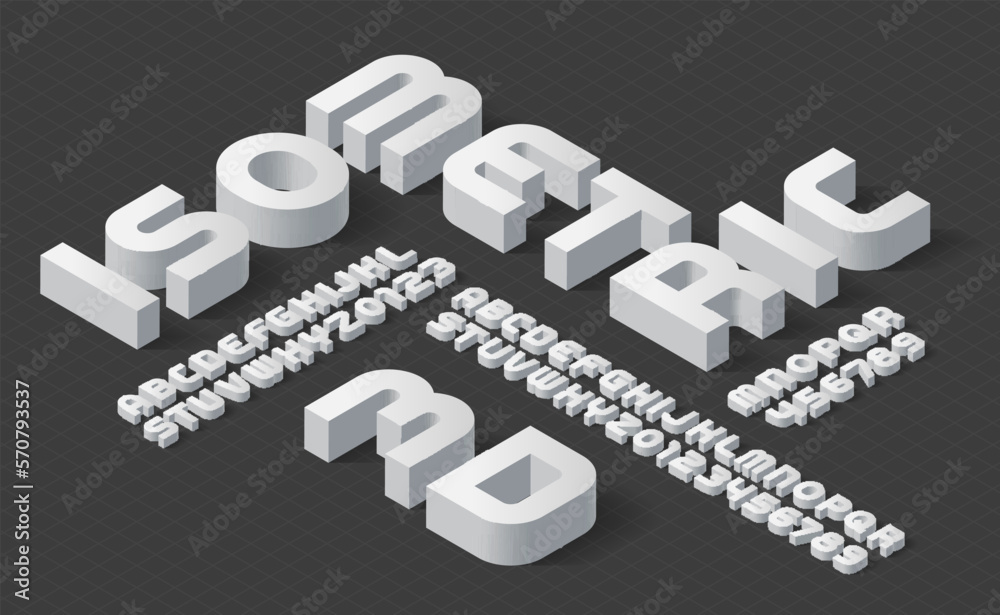 Fototapete isometric alphabet font. 3d letters and numbers. stock vector typeface for your design.