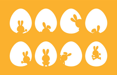 Rabbit Silhouette Outline In Egg Shape Isolated, Vector, Illustration