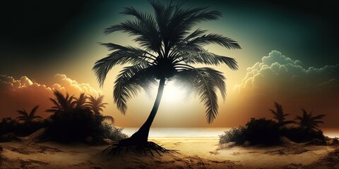 Obraz na płótnie Canvas silhouette palm trees on sunset background lovely beautiful clean concept design with copy space for banner template generative ai