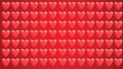 Vector illustration multiple red heart shape on red. Happy st valentines day present, love confession, wedding invitation.14 february romantic background, copy text space, close up, top view