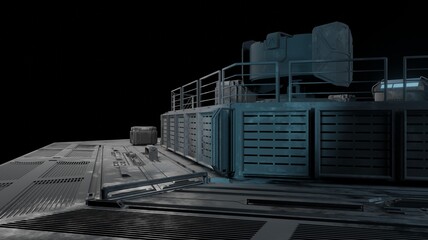 Corridor grate in control room interior scene 3d rendering sci-fi wallpaper backgrounds © mapichai