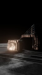 Purpose box in control room science fiction in dark scene 3d rendering wallpaper backgrounds