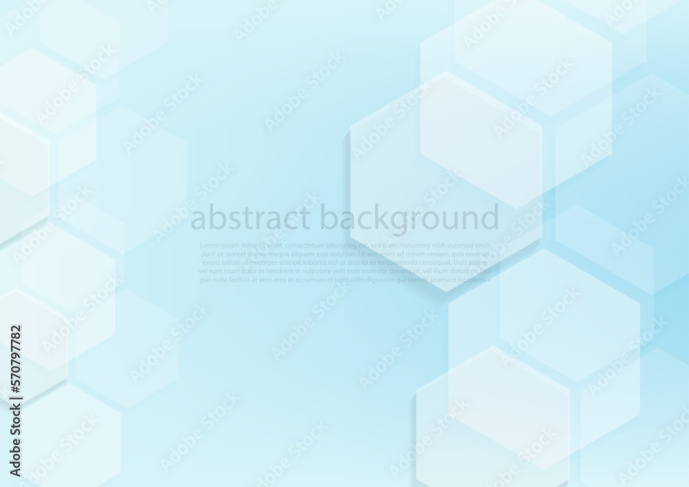 Wall mural geometric abstract background with blue hexagons. structure molecule and communication. science, tec