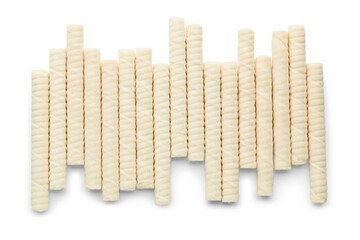 Delicious wafer rolls isolated on white background