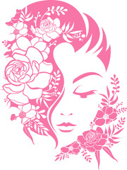 Beauty woman silhouette with flower logo design on white background vector illustration