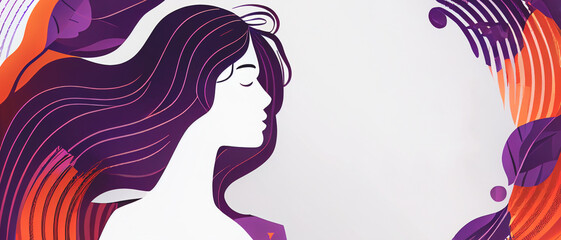 International Women's Day 8 march background with copy space. Woman Head Illustration from Side View Happy Women's Day. Template for UI, Web, Banner, or Greeting Card. Wide angle format banner.