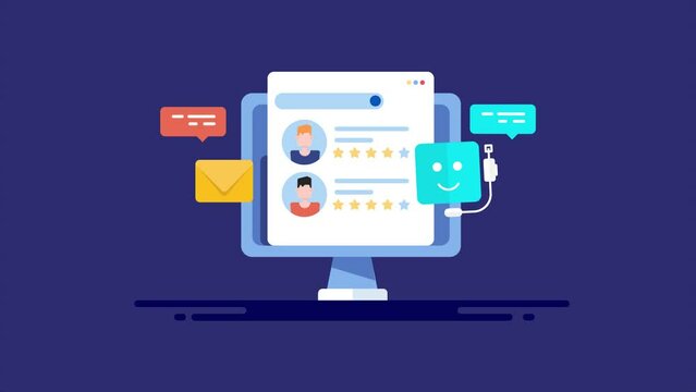 Online business using chatbot AI machine learning technology for customer support, chatbot managing customer query conceptual video animation.