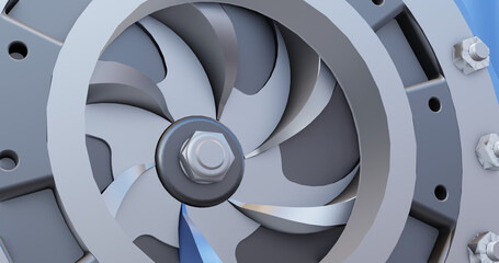 Close-up view of an impeller in a centrifugal pump assembly
