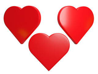 3D rendering, Set of red heart isolated on transparent background