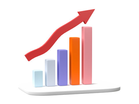 3D rendering, Growing graph bar diagram isolated on transparent background