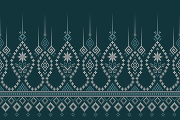 Green Cross stitch colorful geometric traditional ethnic pattern Ikat seamless pattern border abstract design for fabric print cloth dress carpet curtains and sarong Aztec African Indian Indonesian 