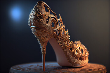 Gorgeous Design Attractive and Stylish Gold Color High Heels Pair AI Generative