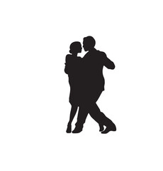 Silhouette of tango dance pair. Couple dancers. Argentine tango, bachata, kizomba. Black silhouette on  white background,  logo