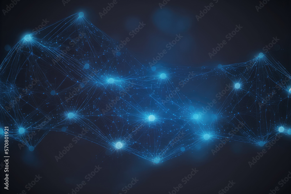 Poster blue technology abstract background of connection network. peculiar ai generative image.