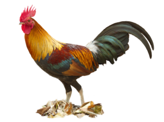 Close up Fighting cock, chicken is standing on a pile of lea