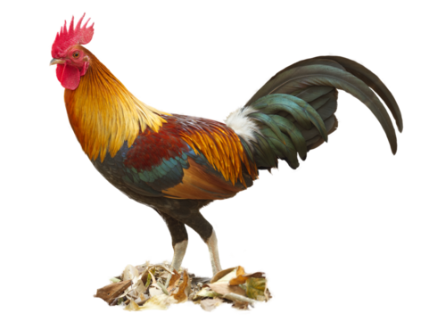 Close up Fighting cock, chicken is standing on a pile of lea