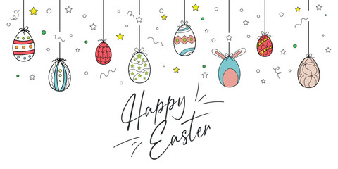 Drawn Easter greeting card with colorful eggs