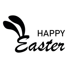 Text HAPPY EASTER and bunny ears on white background