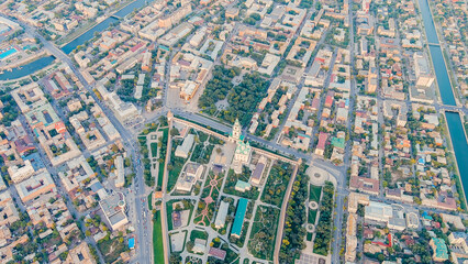 Astrakhan, Russia. View of the Astrakhan Kremlin during sunset, Aerial View