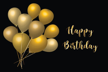 Happy birthday gold balloons luxury card background with copy space vector image design