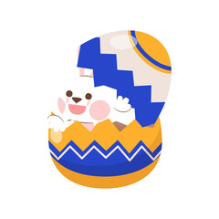 Rabbit Hide Under Colorful Easter Egg Shell, Illustration, Transparent