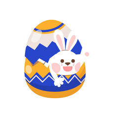 Rabbit Hide Under Colorful Easter Egg Shell, Illustration, Transparent