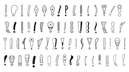 Big Set Hand Draws Collection Doodle Different Black Exclamation Marks Vector Design Style Cartoon Interrogation Icons Sketch