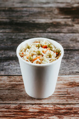 Instant noodles soup Cooked in the white plastic cup