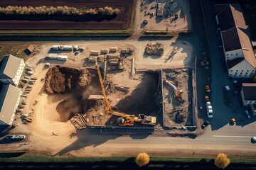 Aerial View of Construction Site and Expanding Developing Area. Photo AI