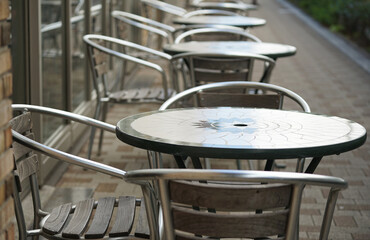 tables and chairs in a restaurant