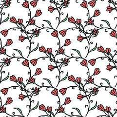 Seamless floral pattern. Doodle background with flowers. Spring pattern