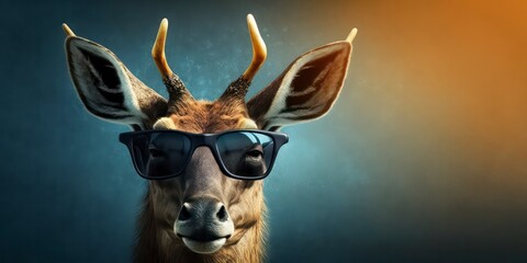 deer wearing summer sunglasses, summer background, Generative AI