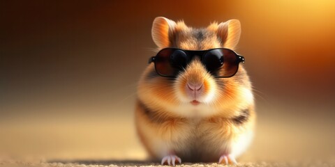 cute hamster wearing summer sunglasses, summer background, Generative AI