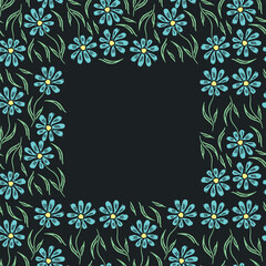 Seamless floral frame. Doodle background with flowers. Spring pattern