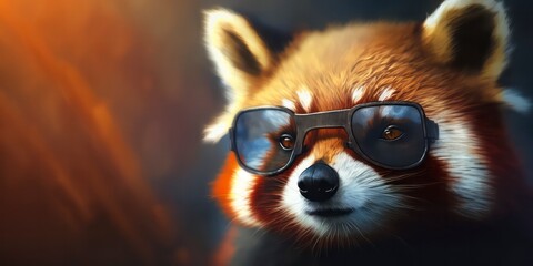 Obraz premium cute red panda wearing summer sunglasses, summer background, Generative AI