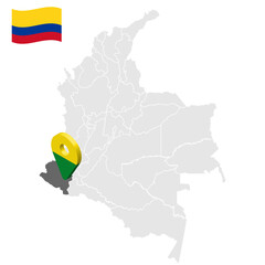 Location of Narino on map Colombia. 3d Narino location sign. Flag of Narino. Quality map with regions Republic of Colombia for your web site design, logo, app, UI. Stock vector. EPS10.