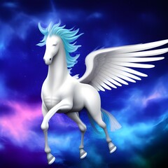 Obraz na płótnie Canvas White and blue maned Pegasus