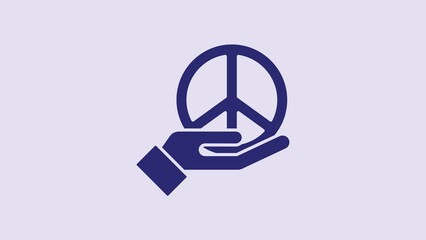Blue Peace icon isolated on purple background. Hippie symbol of peace. 4K Video motion graphic animation - Powered by Adobe