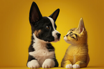 A cute dog and cat together created using generative artificial intelligence