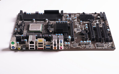 computer mainboard or motherboard with isolated on white background. pc hardware concept © suluk panurat