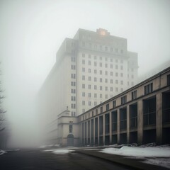 Building soviet style, on a foggy day, Ai Generative