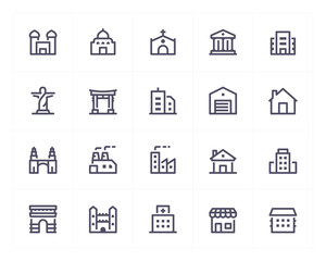 Building and Landmark line icon set
