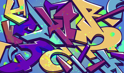 Graffiti background on the wall abstract color subcultural vector blue purple yellow green