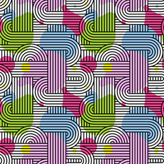 black and white doodle thread tangle seamless pattern for fabric or wrapping paper memphis pink green blue