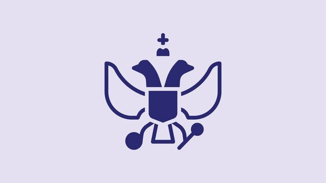 Blue National emblem of Russia icon isolated on purple background. Russian coat of arms two-headed eagle. 4K Video motion graphic animation