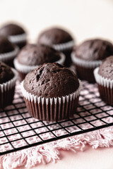chocolate cake with chocolate muffin cupcake with butter cream and syrup and whipped cream