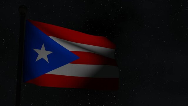 Animation Seamless Looping National Flag at Night  -Puerto Rico