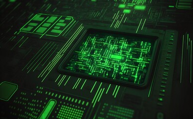 Green matrix background. Generative AI technology.