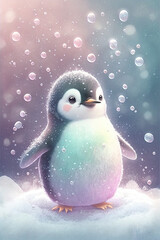 Obraz premium Pingouin mignon, pingouins avec beaucoup de couleurs et de neige. Idéal comme fond d'écran, carte postale.