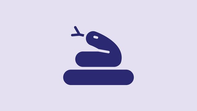 Blue Snake icon isolated on purple background. 4K Video motion graphic animation